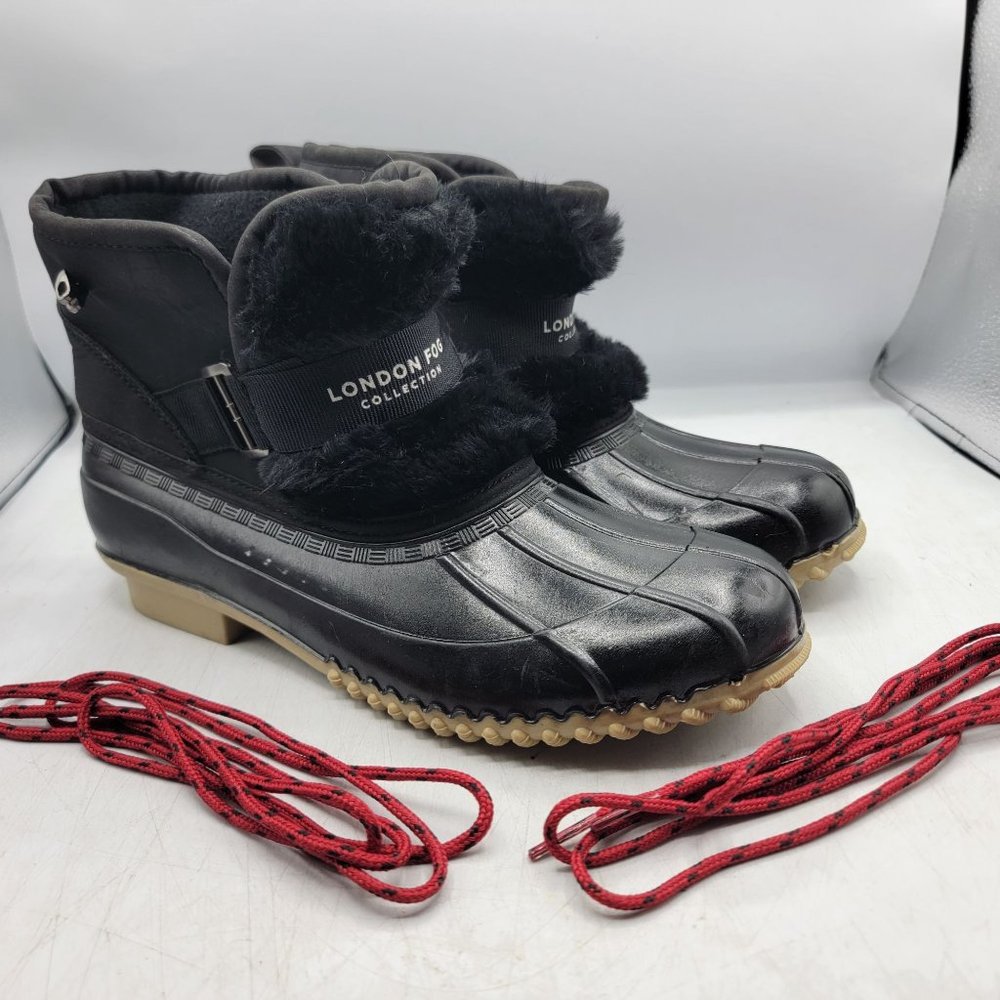 London Fog Collection Womens 9 M Black Red Boots Waterproof Outdoors Casual
